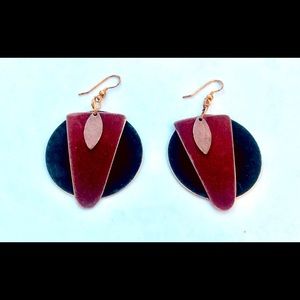 Vintage Suede Texture Brass Deep Earth Tone Disc Earrings